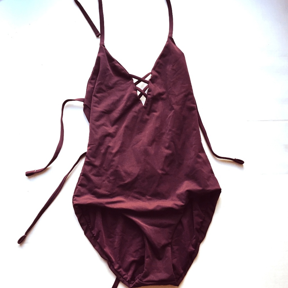 Maroon One Piece Bathing Suit